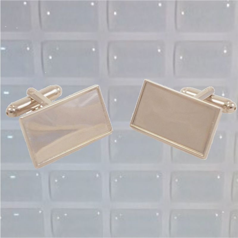 Cufflink Pair Rect. 23x12mm silver and clear dome